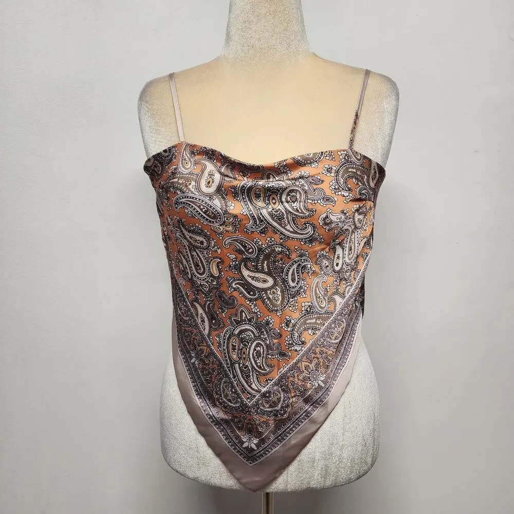 Cloud Ten Womens Bandana Top Size S Paisley Satin Tie Back Boho Y2K Handkerchief